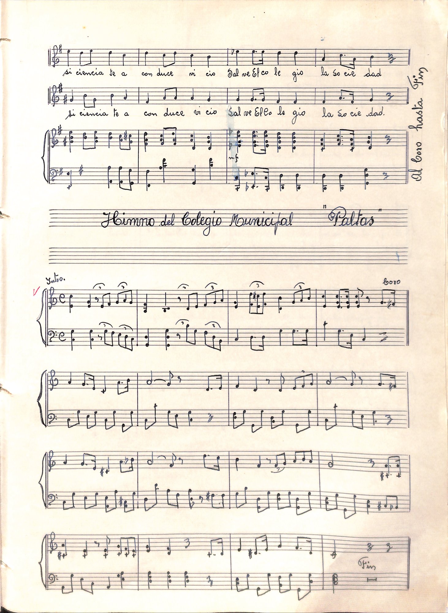 Portada de Himno del Colegio Municipal Paltas