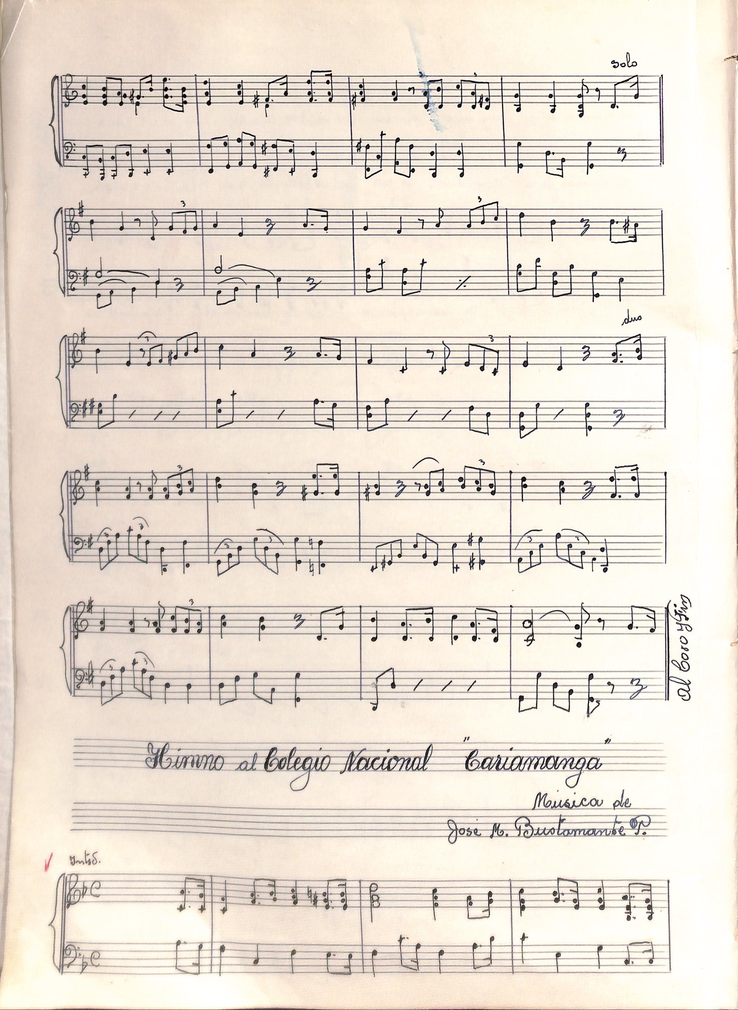 Portada de Himno al Colegio Nacional Cariamanga