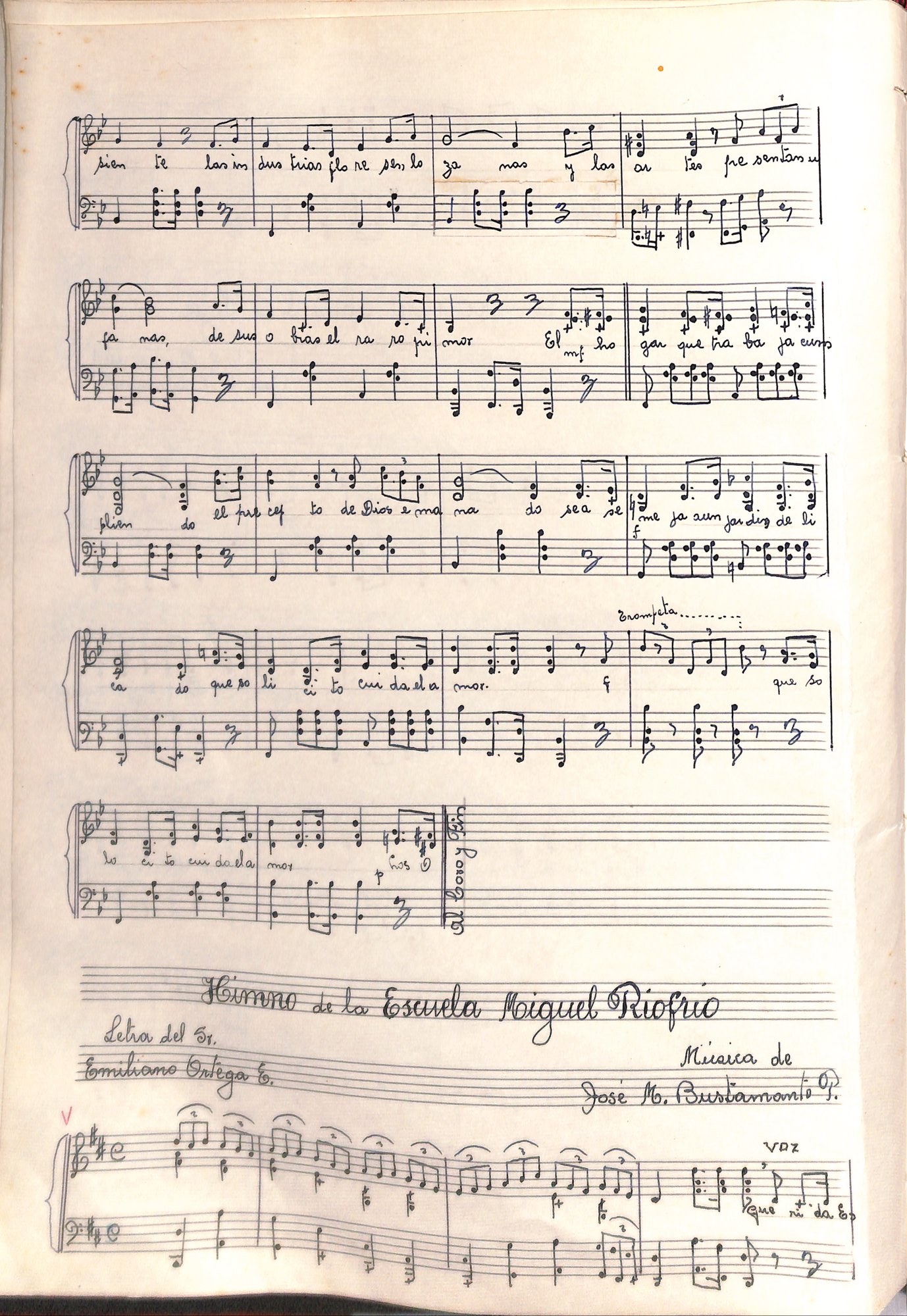 Portada de Himno de la Escuela Miguel Riofrío