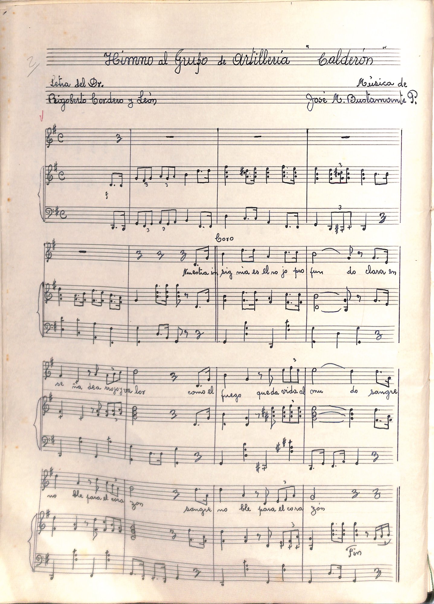 Portada de Himno al Grupo de Artillería Calderón
