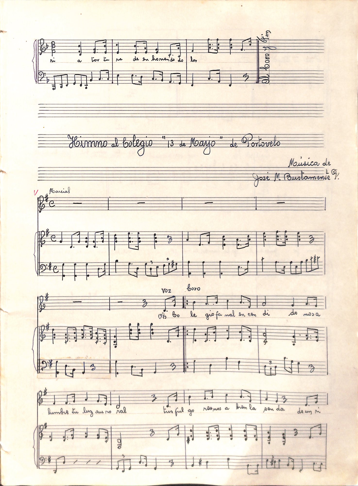 Portada de Himno al Colegio 13 de Mayo de Portovelo