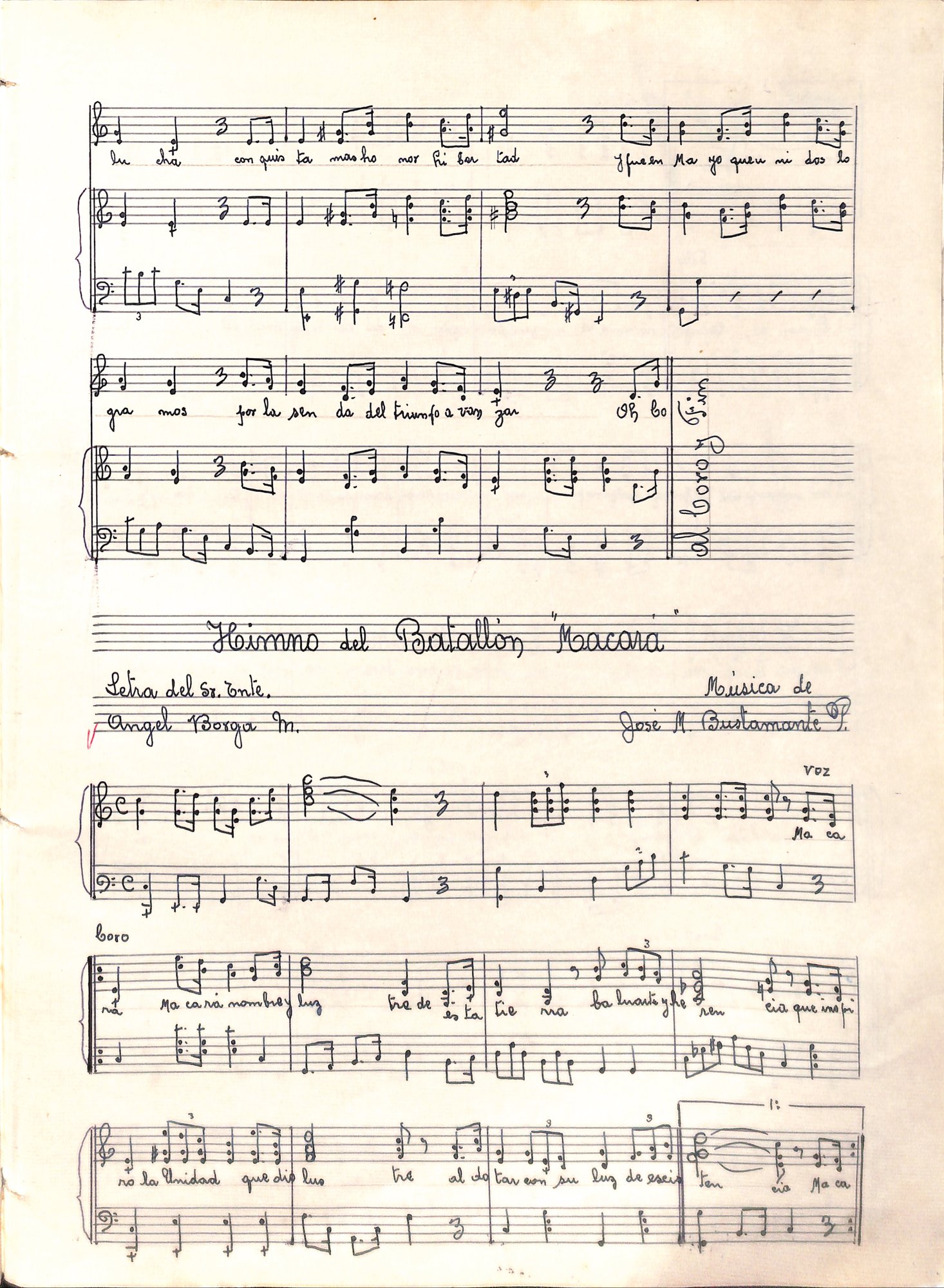 Portada de Himno del Batallón Macará