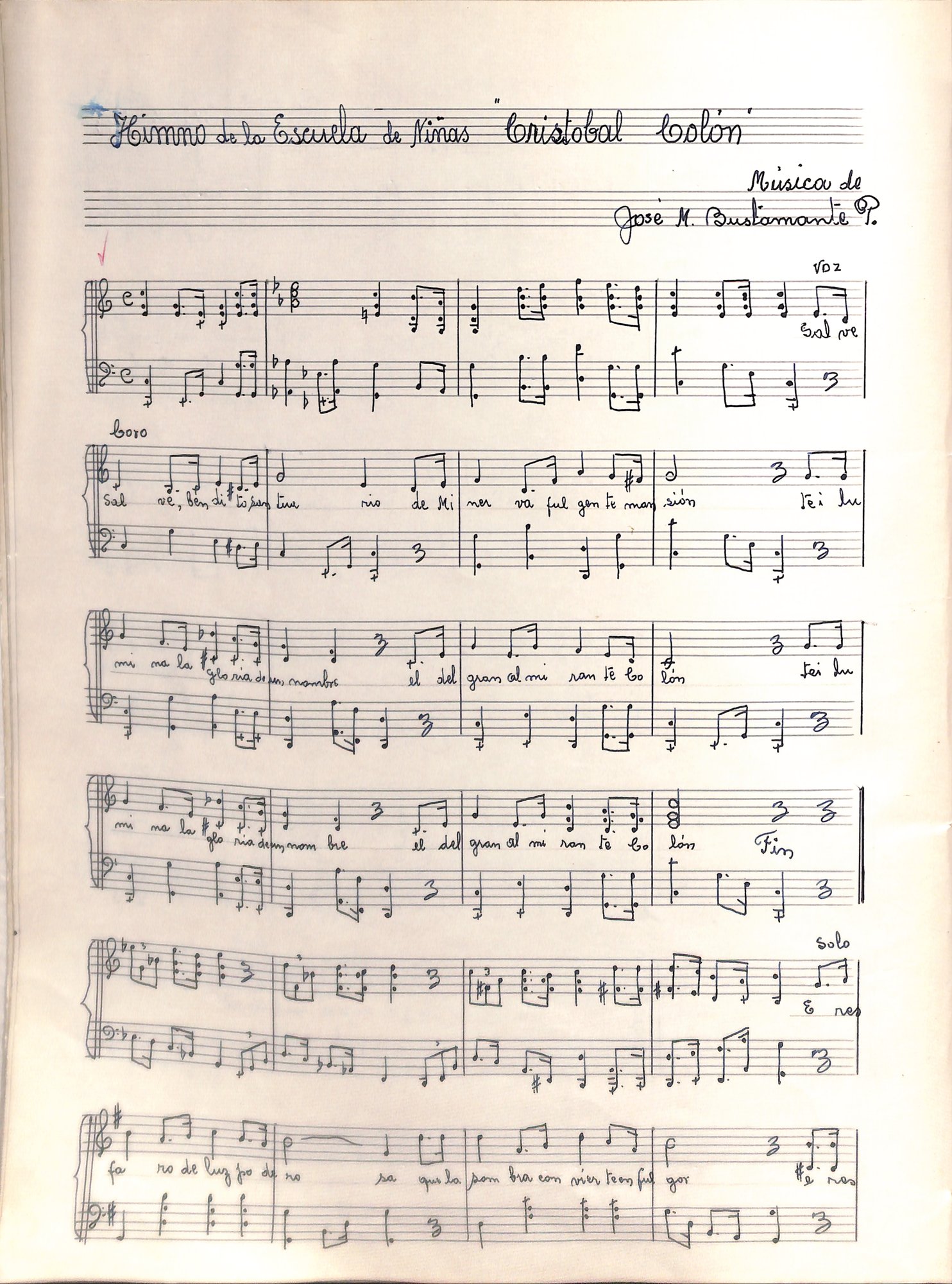 Portada de Himno de la Escuela de Niñas Cristobal Colón
