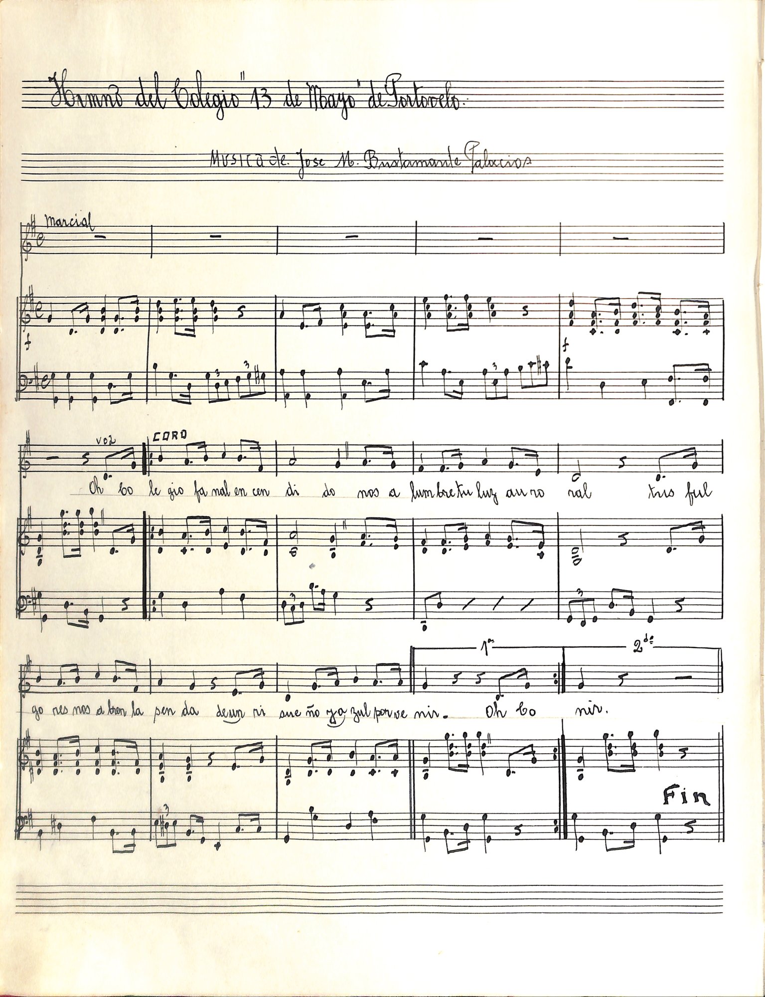 Portada de Himno al Colegio 13 de Mayo de Portovelo