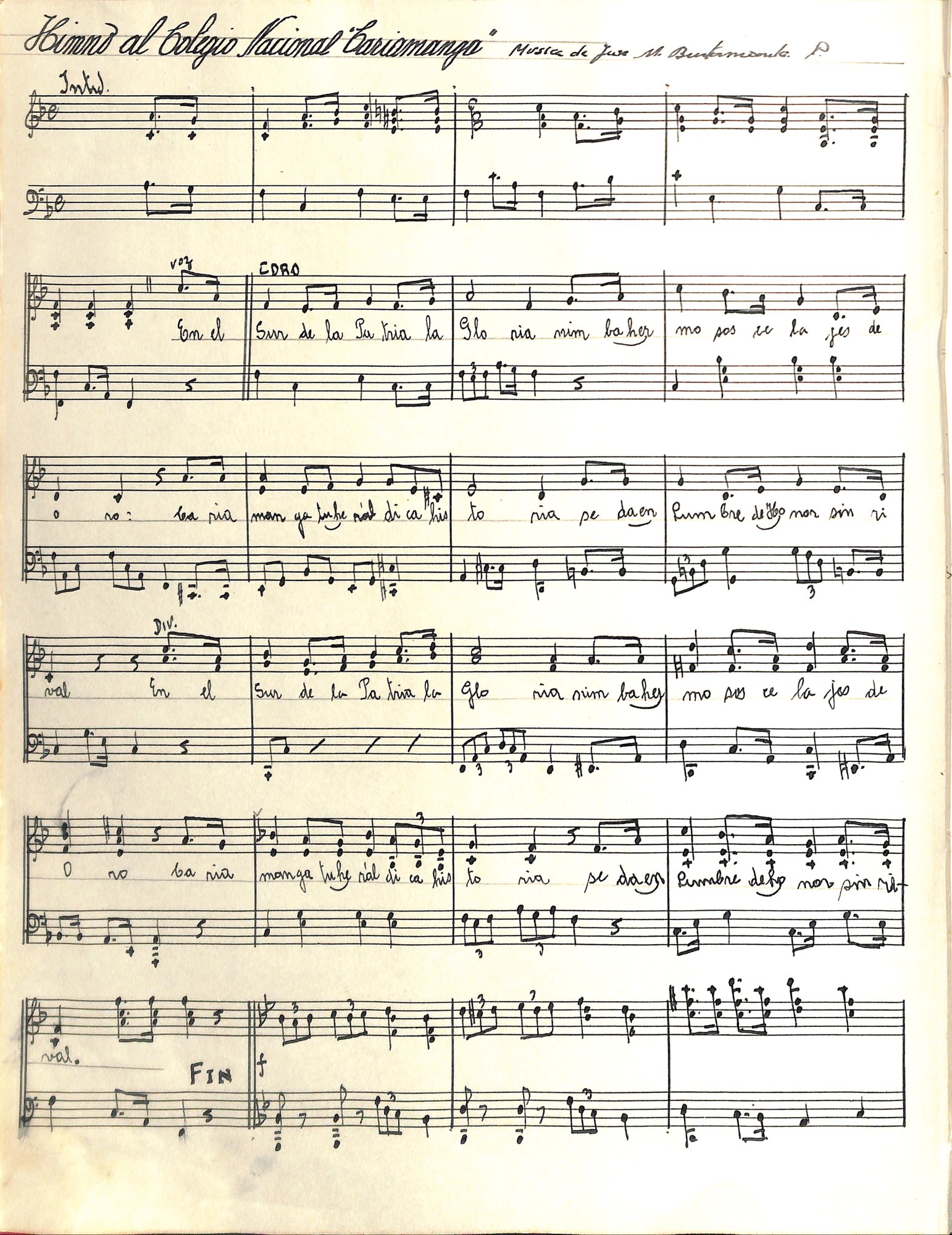 Portada de Himno al Colegio Nacional Cariamanga