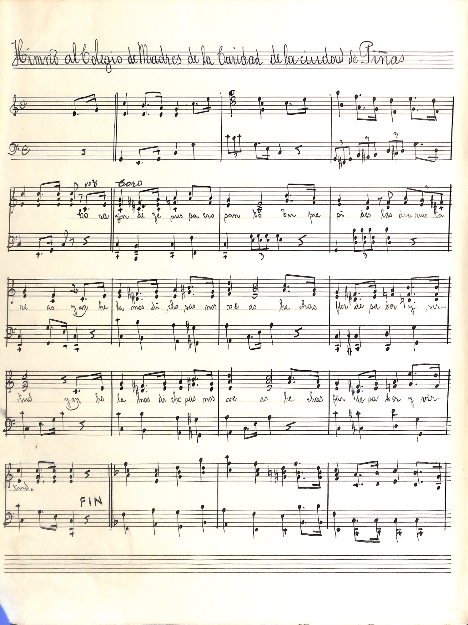 Portada de Himno al Colegio de Madres de la Caridad del la ciudad de Piñas