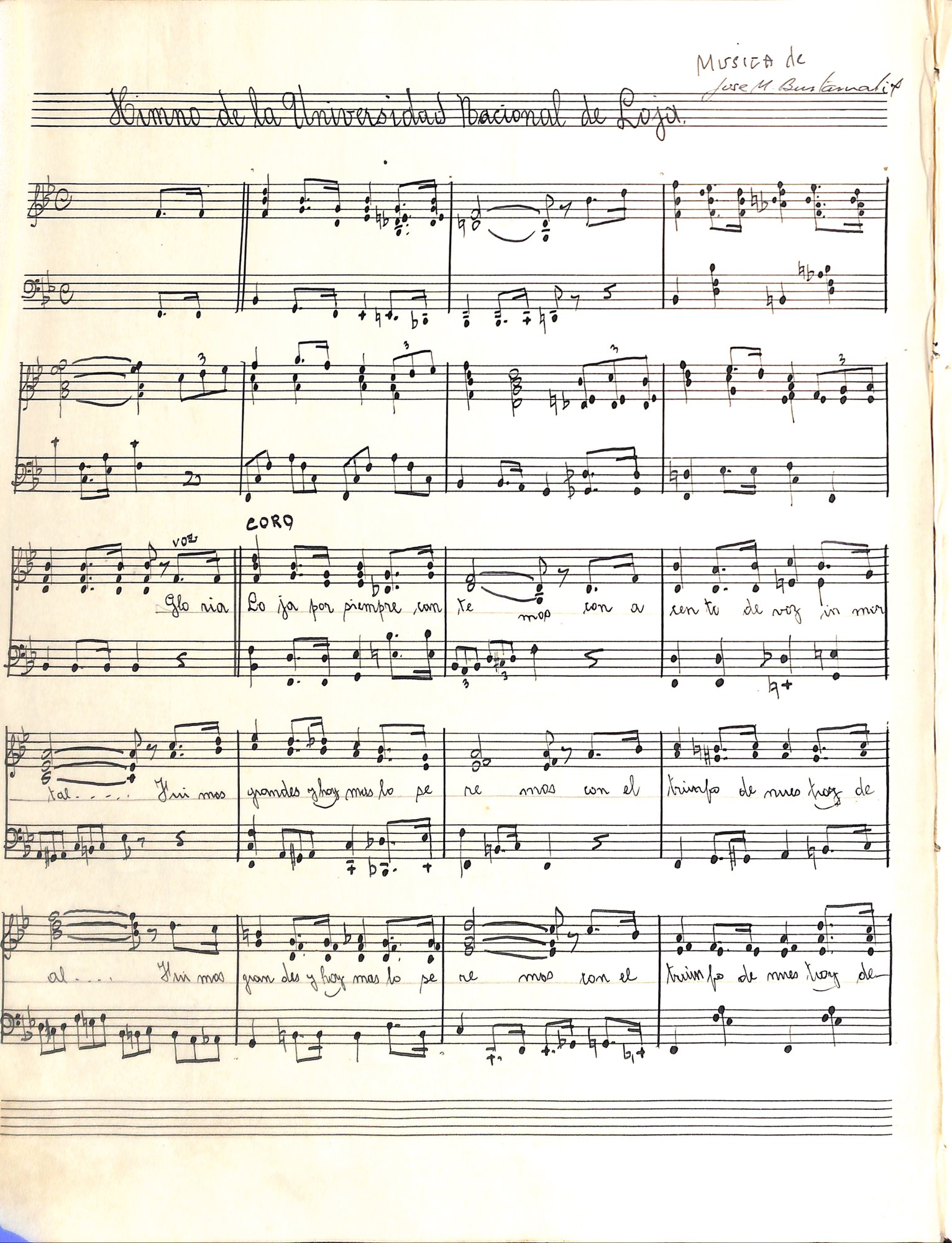 Portada de Himno de la Universidad Nacional de Loja