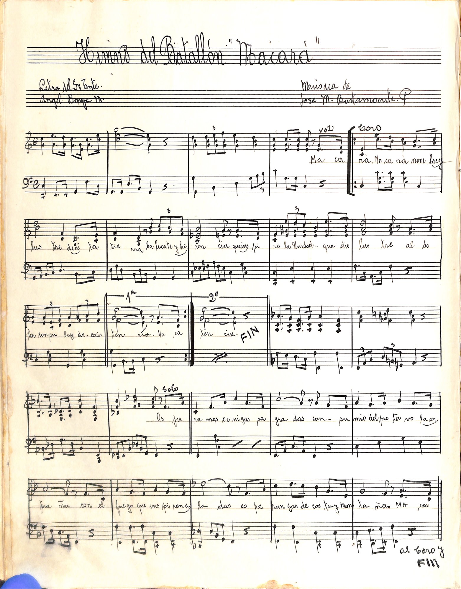 Portada de Himno del Batallón Macará