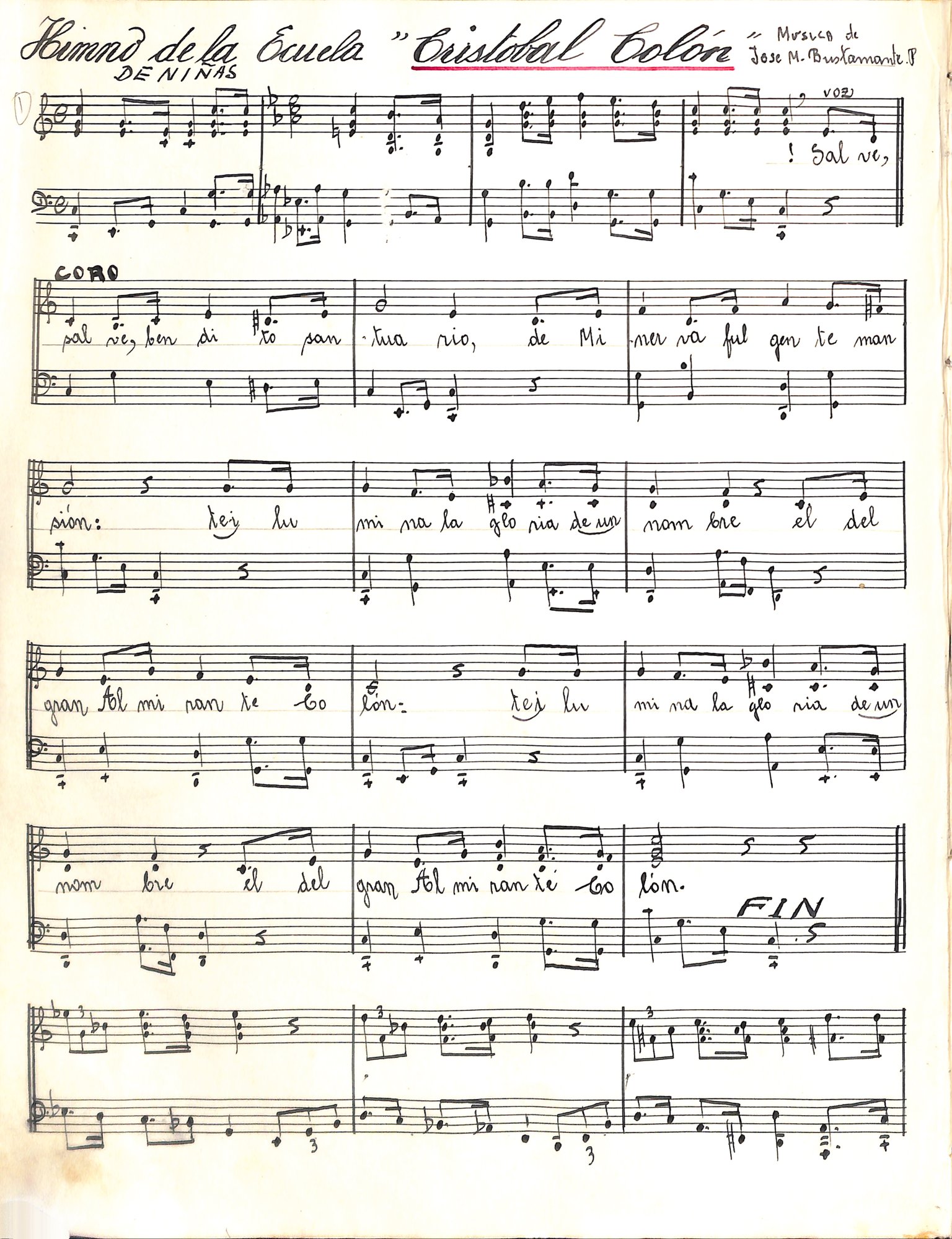 Portada de Himno de la Escuela de Niñas Cristobal Colón