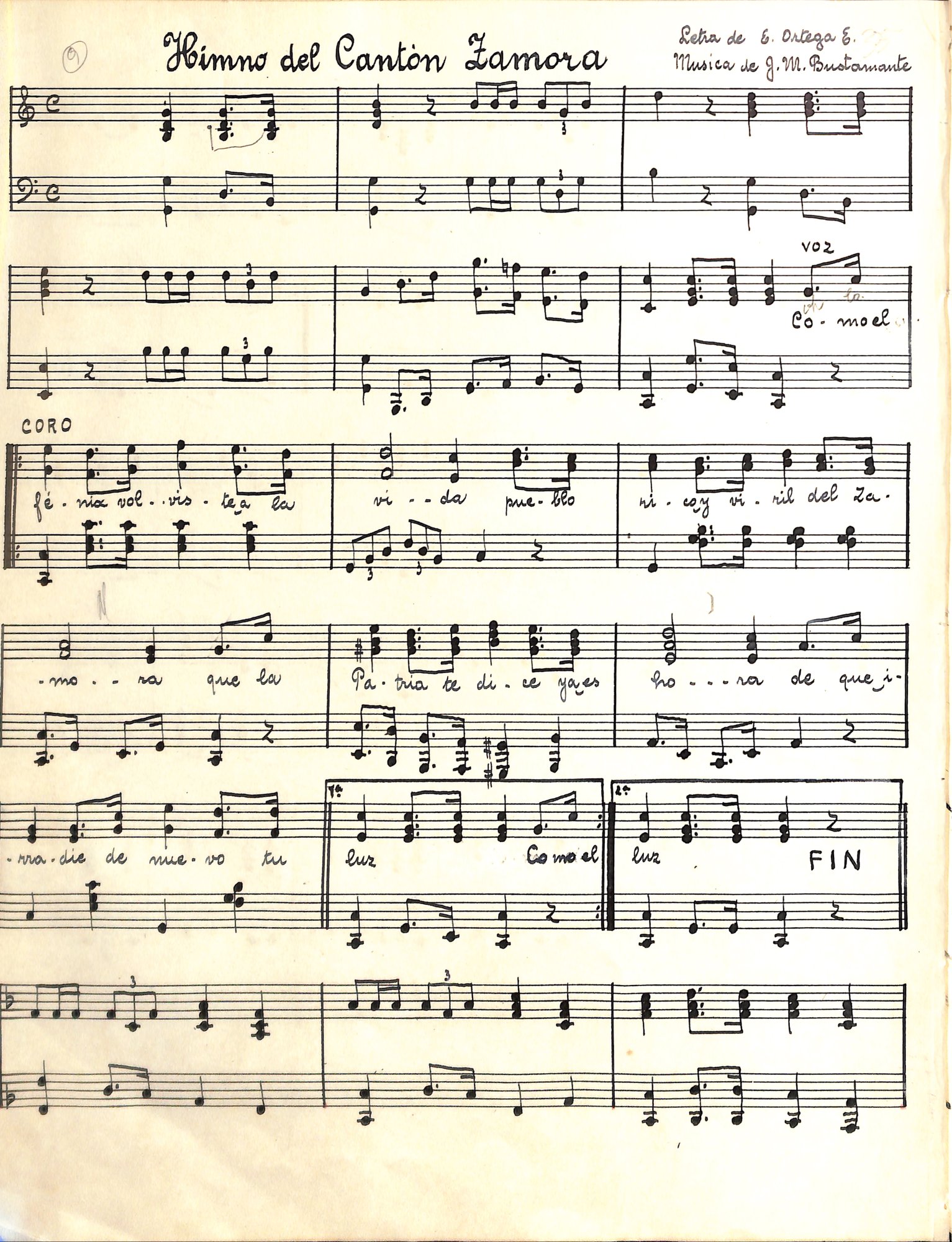 Portada de Himno del Cantón Zamora