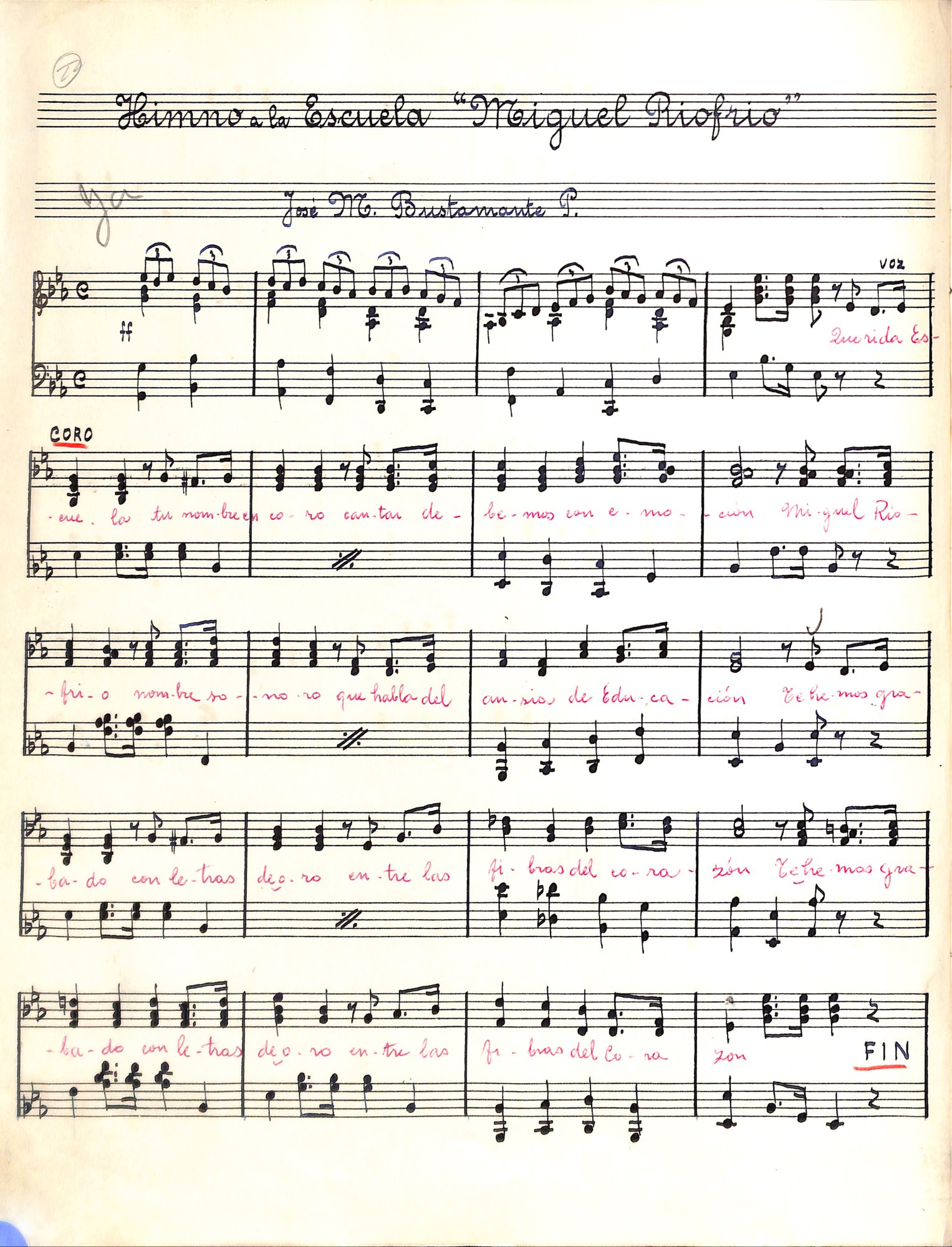 Portada de Himno a la Escuela Miguel Riofrio