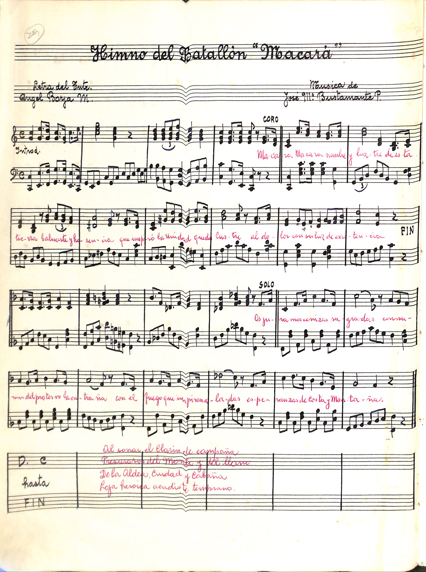 Portada de Himno del Batallón Macará