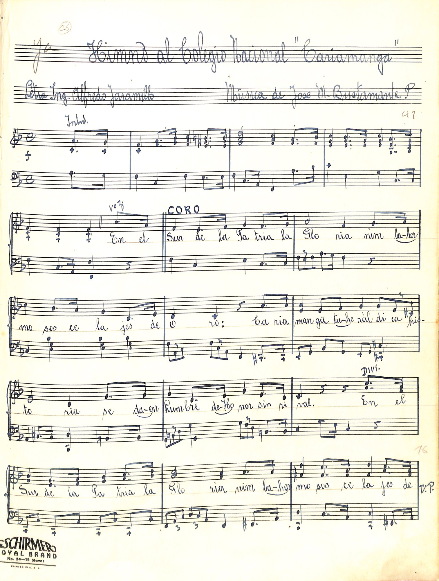 Portada de Himno al Colegio Nacional Cariamanga