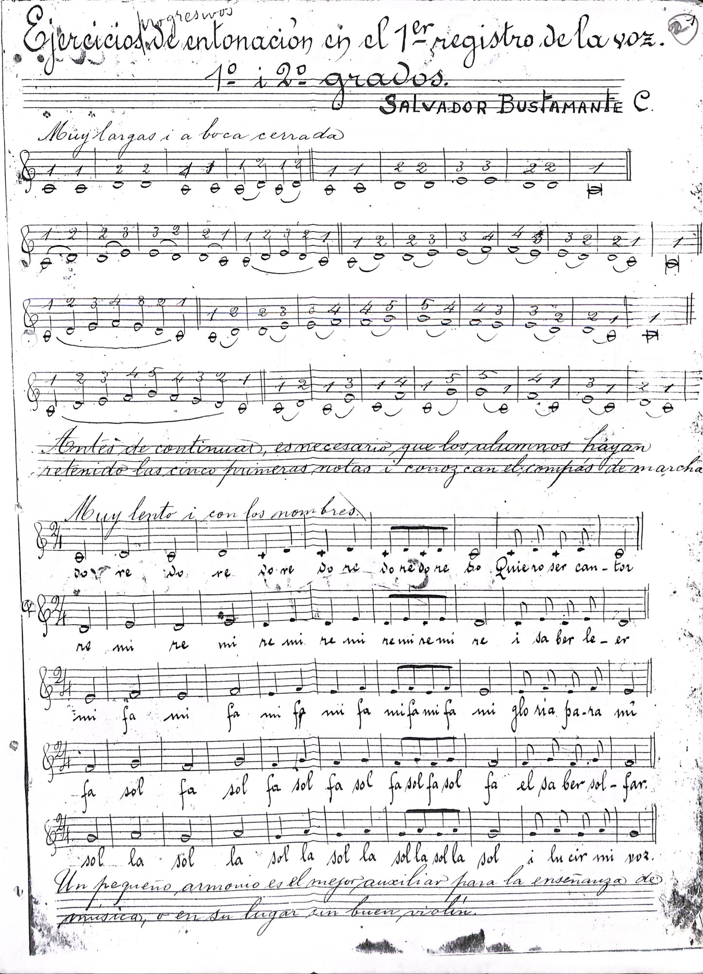 Portada de Ejercicios de entonación en el 1er registro de la voz. 1º i  2º grados