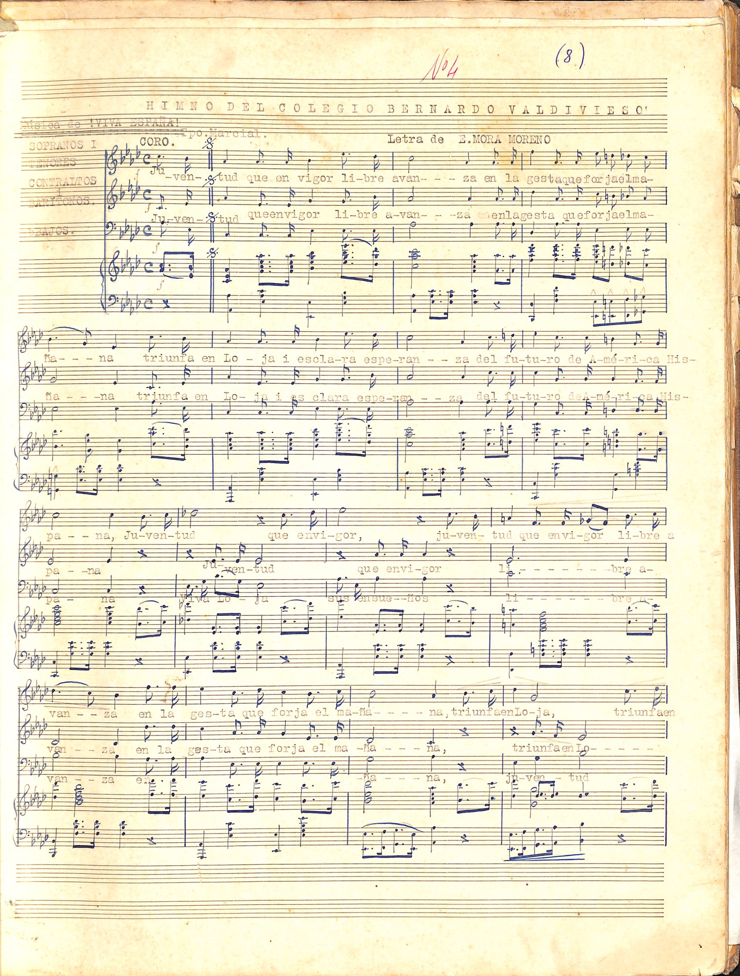 Portada de Himno del Colegio Bernardo Valdivieso