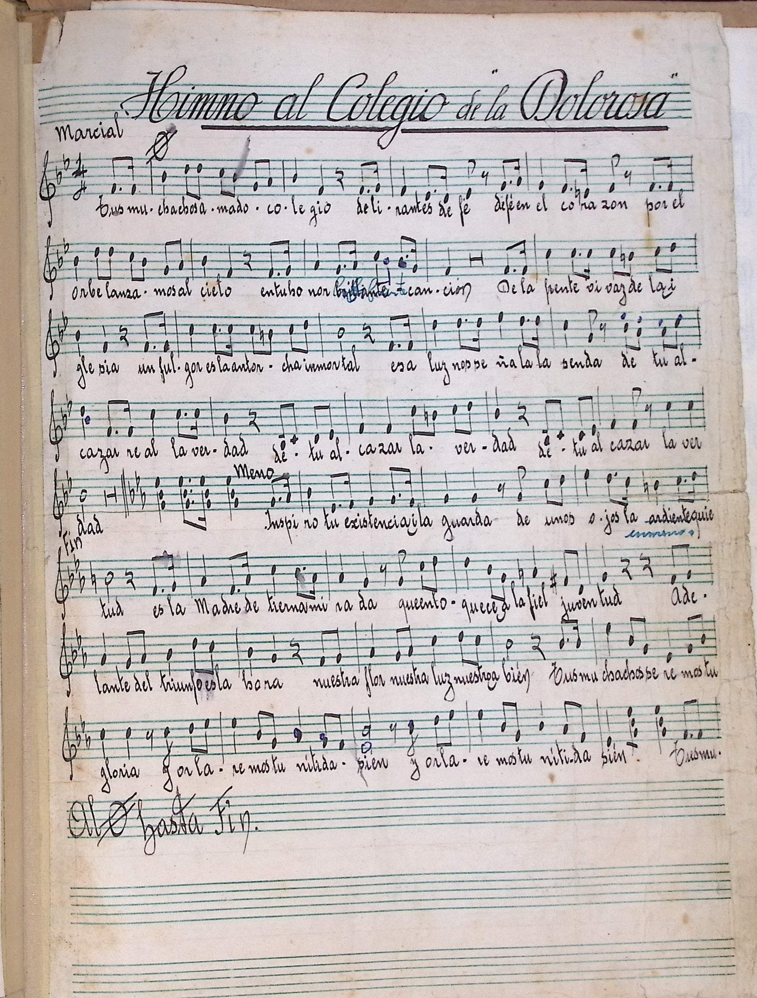 Portada de Himno al colegio de la dolorosa