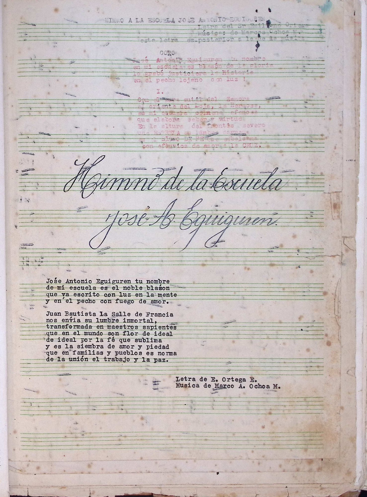 Portada de Himno de la escuela José A. Eguiguren