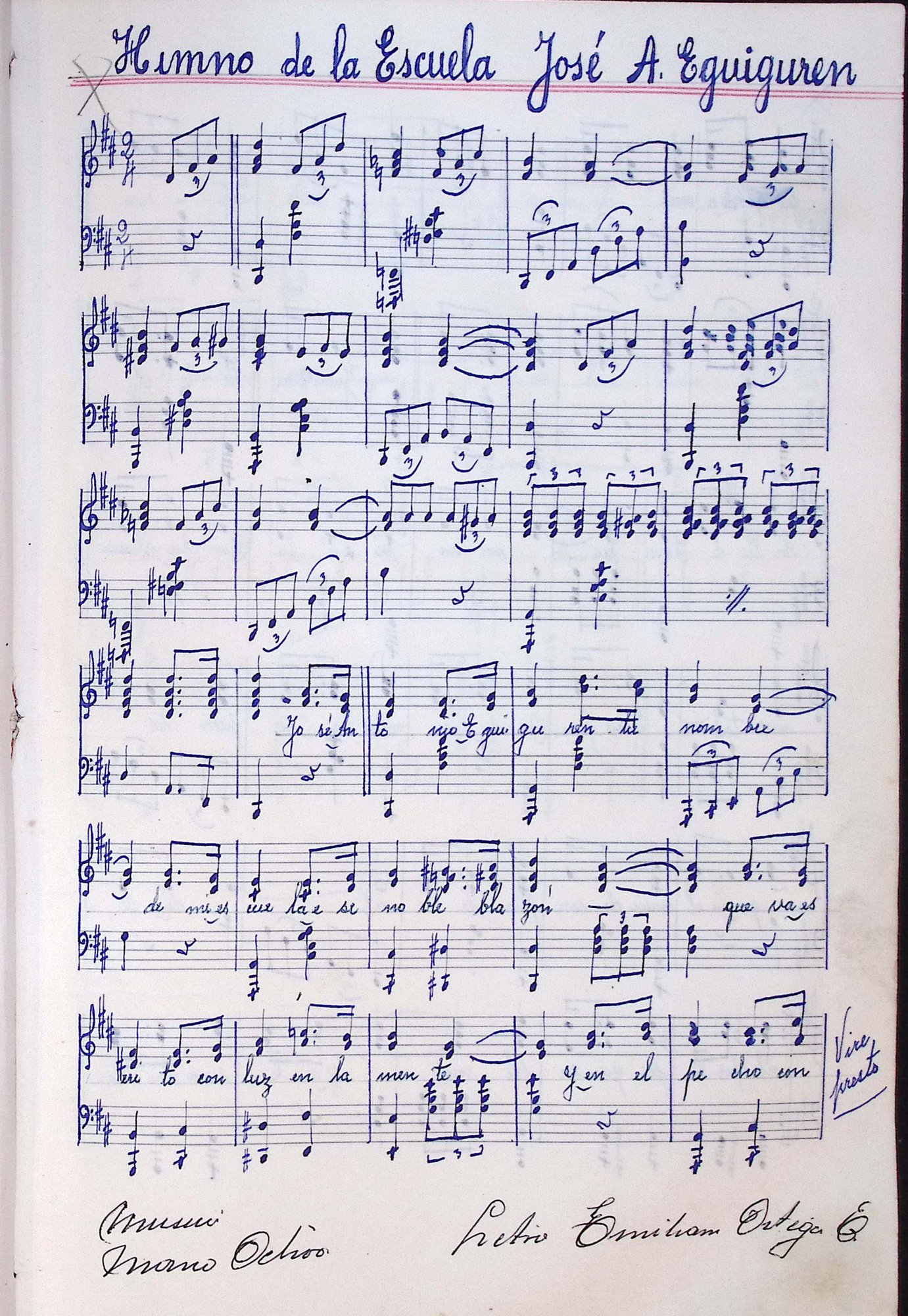 Portada de Himno de la escuela José A. Eguiguren