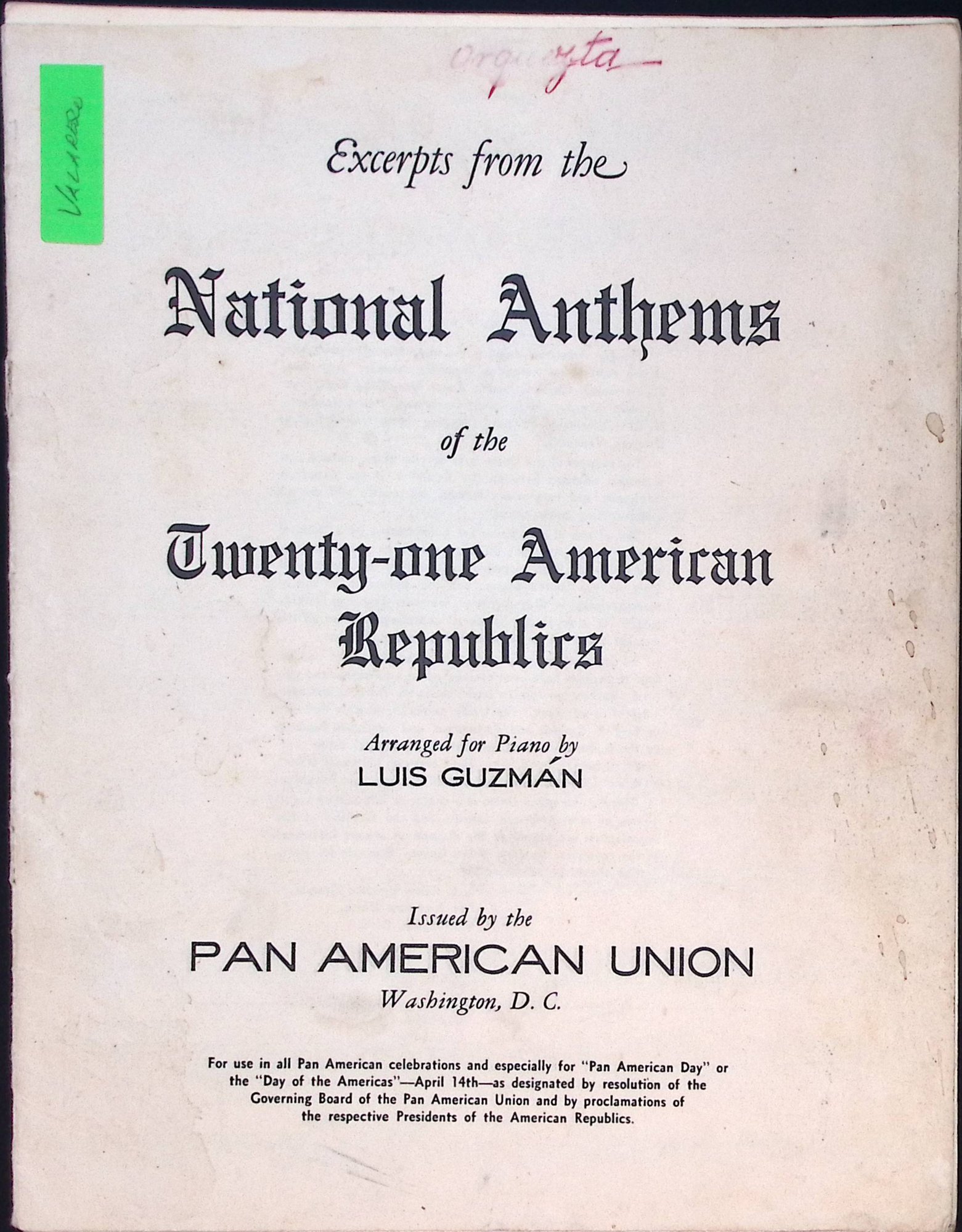 Portada de National Anthems of the Twenty-one American Republics